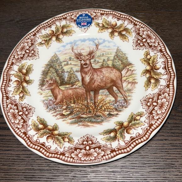 New Royal Stafford Stag Deer Thanksgiving 8.25" Dinner Plates - Set of 4 - Picture 1 of 3